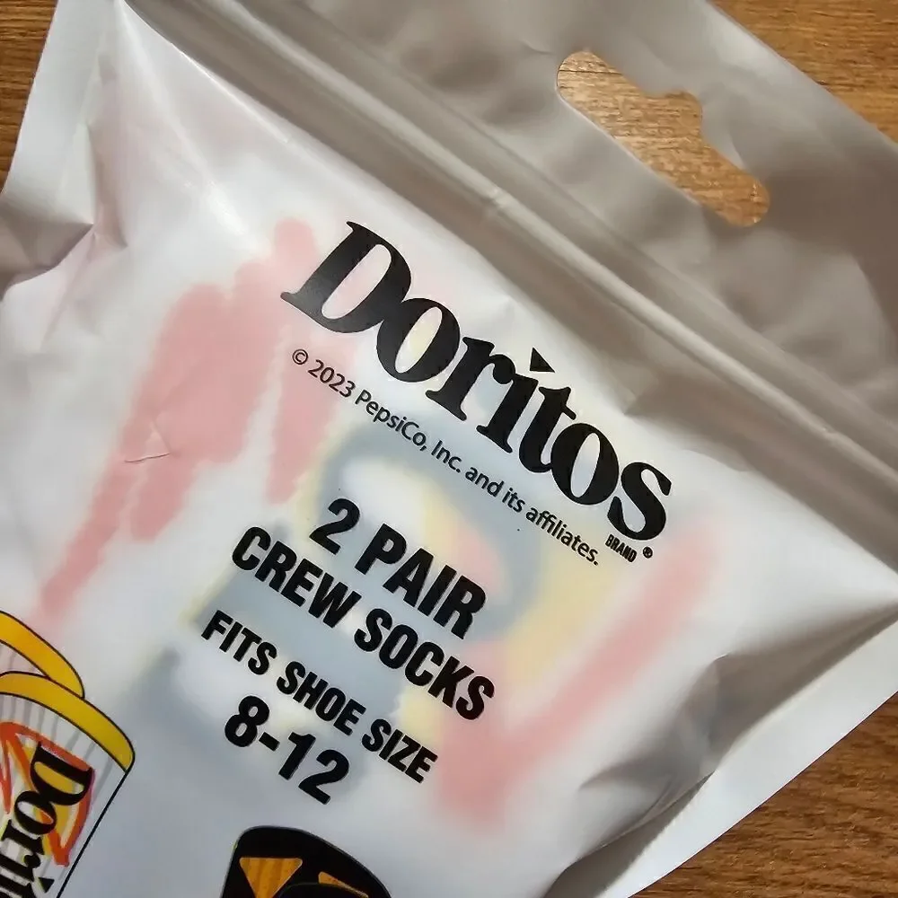 Doritos Mad Engine Crew Socks 2 Pack Size Large White AOP Models Polyester Blend